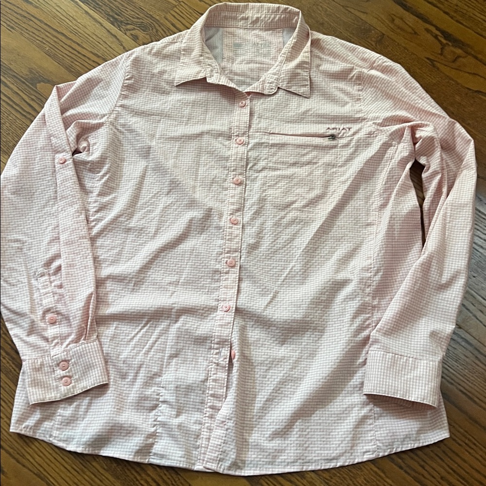 ARIAT WOMENS VENTTEK AURA PINK & WHITE CHECK Women’s Long-Sleeve Button-Down XL